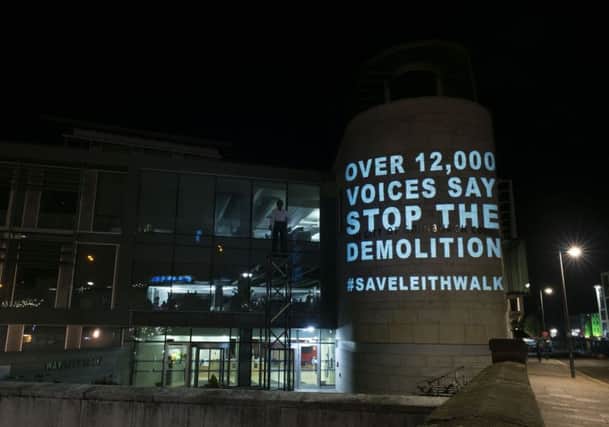 The Save Leith Walk Campaign projected a message on to the council HQ.