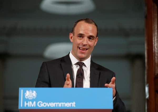 Dominic Raab outlines government preparations for a no deal Brexit in a speech last week. Picture: PA