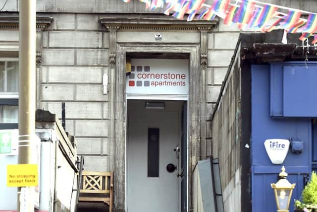 Pic Lisa Ferguson  29/08/2018

Cornerstone Apartments, Baxte's Place, Edinburgh

the  Licence of party flat has been revoked

neighbours have all complained about the behaviour of residents in the flat - throwing underwear out of the windows, urinating in the stair and smashing bottles...
