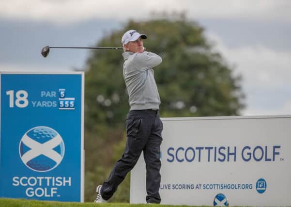Euan McIntosh tees off at the 18th hole during the Carrick Neill Scottish Open Championship at Gleneagles.
 Picture: Kenny Smith