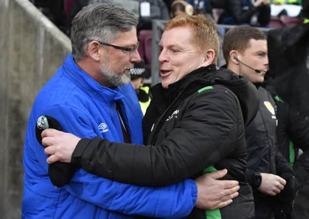 Hearts manager Craig Levein, left, with Hibs counterpart Neil Lennon
