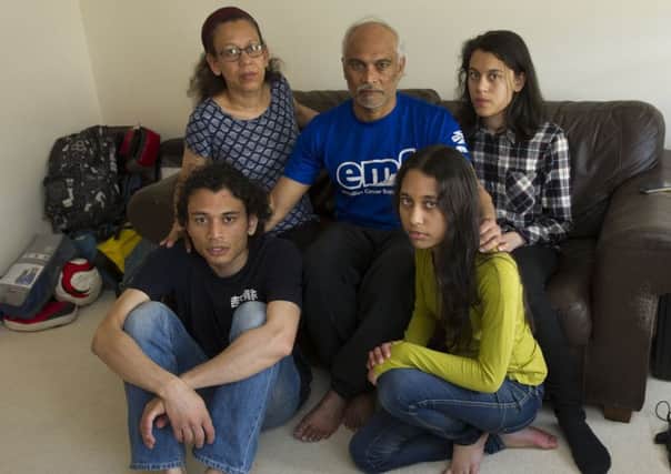 Peter Dipnarine and his family are under threat of being deported. They are L to R: back, Claire, Peter, Marie, front, Rene, and Chantal. 
Picture Ian Rutherford