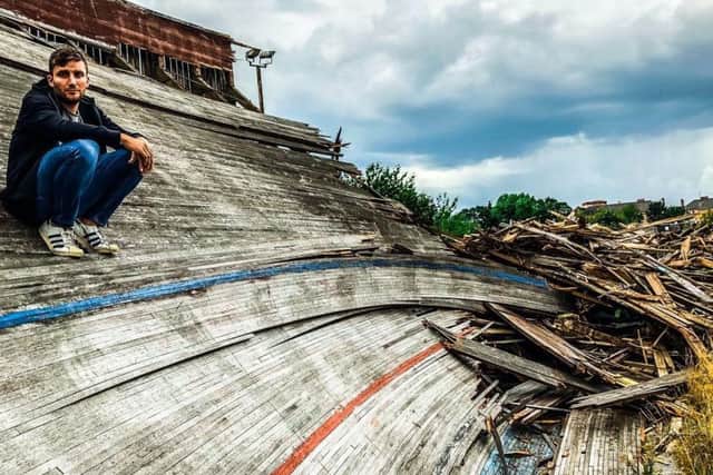 Champion cyclist Callum Skinner at the bulldozed Meadowbank site.