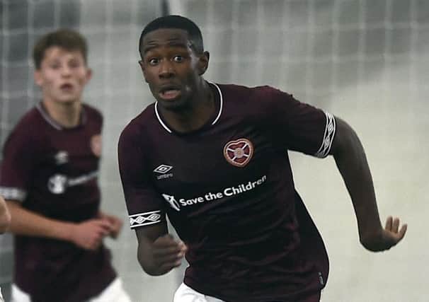 Arnaud Djoum played the first 45 minutes of Hearts Reserve League Cup win 
over Hibs at Oriam. Pic: Lisa Ferguson
