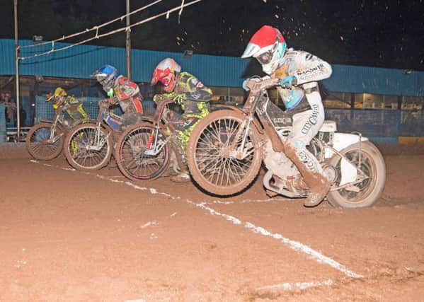 Erik Riss and William Lawson (blue) get away from David Howe and Aaron Summers in heat 11. Pic: Ron MacNeill