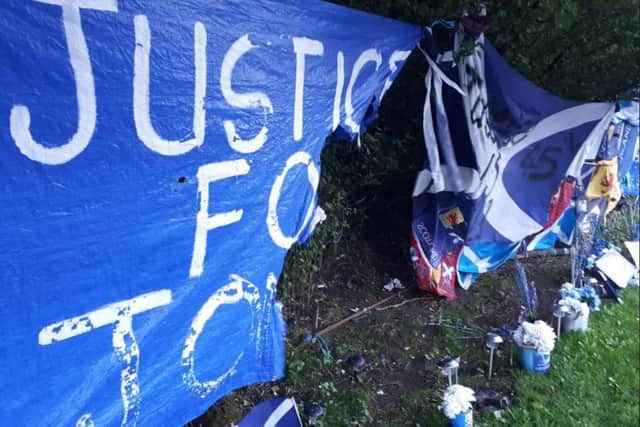 The damage to the Justice for Jonny memorial.