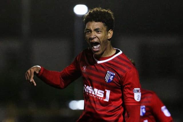 Sean Clare celebrates a goal for Gillingham against AFC Wimbledon. Picture: Getty Images
