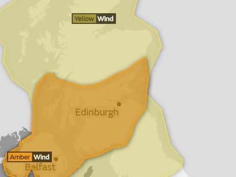 The amber warning covers a large swathe of central Scotland.