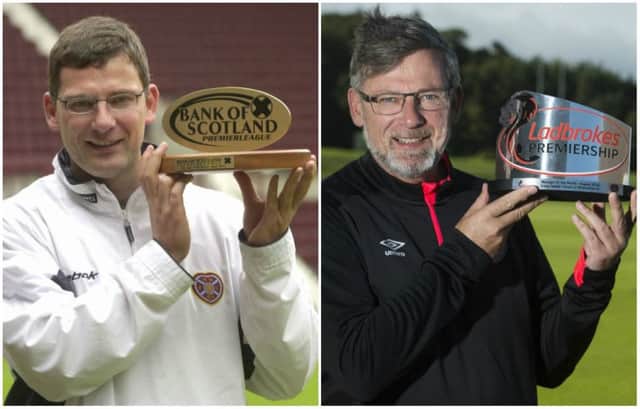 Craig Levein with his managerial awards for April 2003, and August 2018. Pictures: TSPL/Getty Images