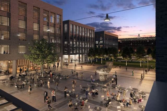 Artists impressions of the Parabola development planned for Edinburgh Park.