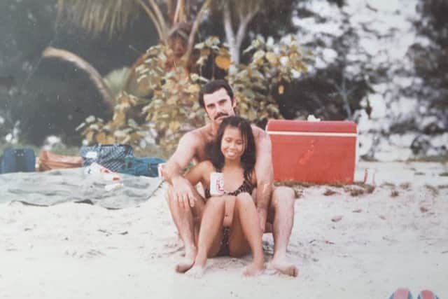 Alan Hogg, 64, and wife Nott, 61, are pictured here when they first met. Picture: VIRALPRESS
