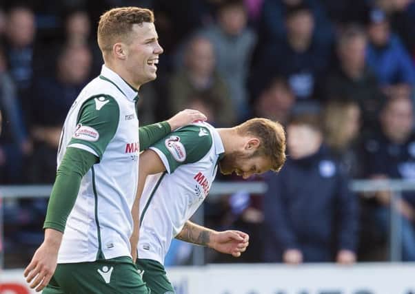 Goalscorers Martin Boyle and Florian Kamberi celebrate the former's goal. Picture: SNS Group