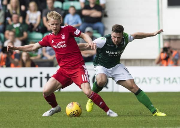 HIbs' Lewis Stevenson will have his hands full with Aberdeen's Gary Mackay-Steven at Easter Road. Picture: SNS/Paul Devlin
