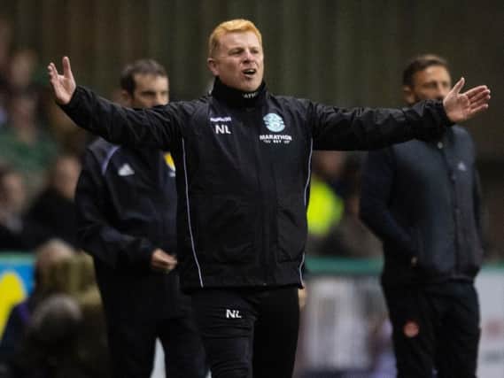 Hibs manager Neil Lennon shows his frustration.