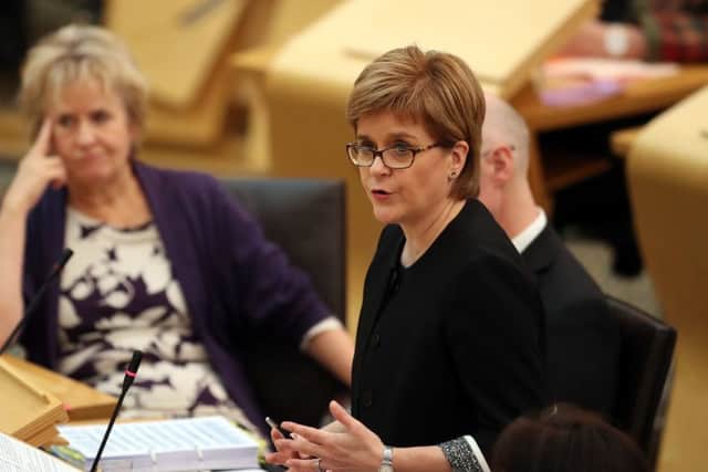 First Minister Nicola Sturgeon during First Minister's Questions at the Scottish Parliament in Edinburgh. Picture: PA Wire