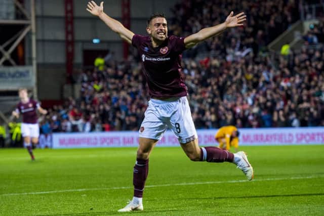 Olly Lee celebrates scoring in the Betfred Cup quarter final against Motherwell. Picture: SNS Group