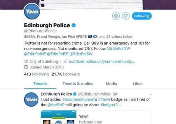 A screengrab showing the official Twitter page of Edinburgh Police