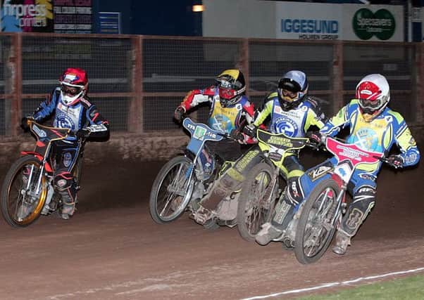 Kyle Bickley, William Lawson, Mason Campton and Richie Worrall in action at Workington. Picture: Ron MacNeill