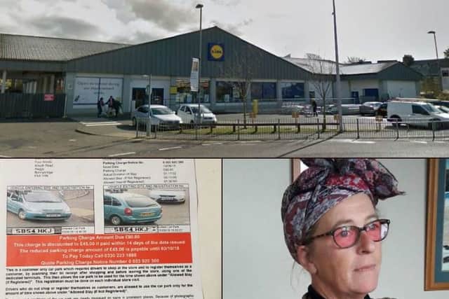 A woman who took on a private parking company that threatened her with a hefty fine after she parked in a supermarket car park has had her charge overturned.