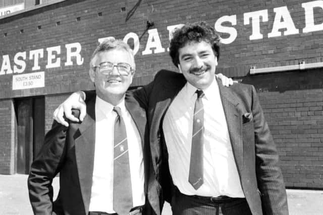 New Hibs chairman David Duff and Kenny Waugh at Easter Road in August 1987.