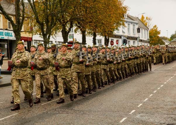 2SCOTS homecoming parade. The regiment paraded through four streets in Penicuik after a 6 month tour of Iraq, South Sudan and Cyprus.