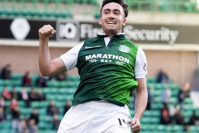 Stevie Mallan celebrates his second goal against Hamilton. Pic: SNS