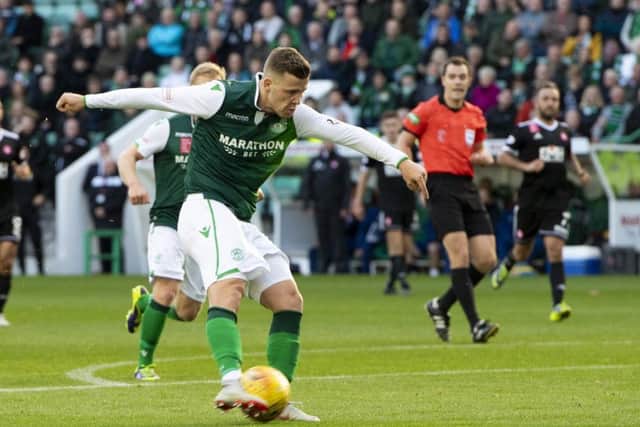 Florian Kamberi scored in Hibs' 6-0 win over Hamilton. Pic: SNS