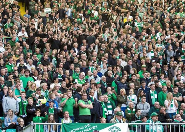 Hibs fans at Celtic Park for a Ladbrokes Premiership fixture in 2017. Picture: SNS Group