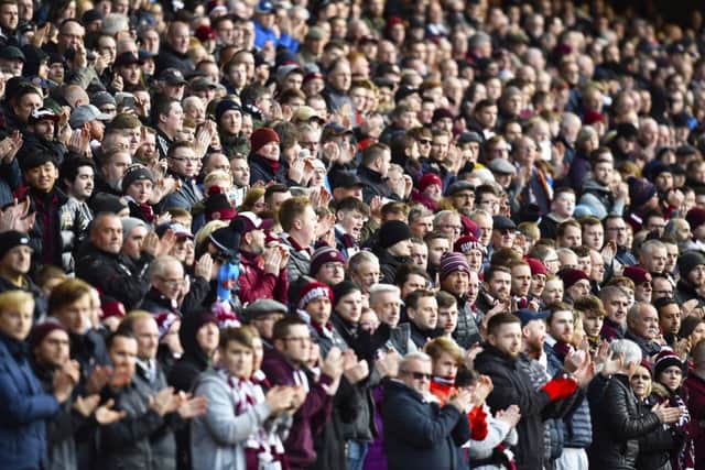 A general view of Hearts fans at BT Murrayfield. Picture: SNS Group