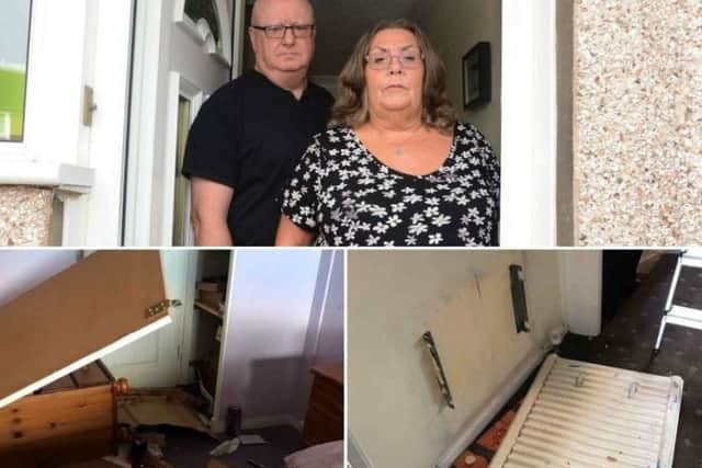 The couple returned from holiday to find radiators ripped from wlals and doors demolished.