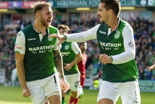 Martin Boyle is delighted with the affect Jamie Maclaren and Mark Milligan have had with Hibs. Picture: SNS/Alan Harvey