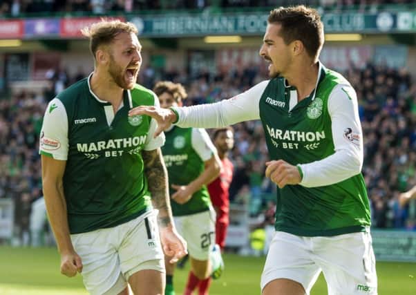 Martin Boyle is delighted with the affect Jamie Maclaren and Mark Milligan have had with Hibs. Picture: SNS/Alan Harvey