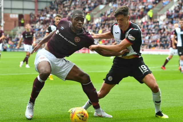 Hearts striker Uche Ikpeazu, along with team-mate John Souttar, will be out for five months. Picture: SNS