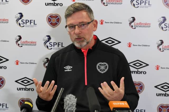 Craig Levein speaks to the media ahead of Hearts' match with Aberdeen. Pic: SNS