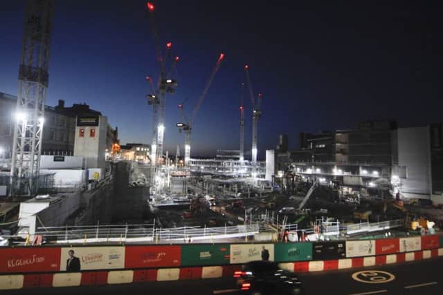 The construction of the St James centre under floodlights. Picture: TSPL