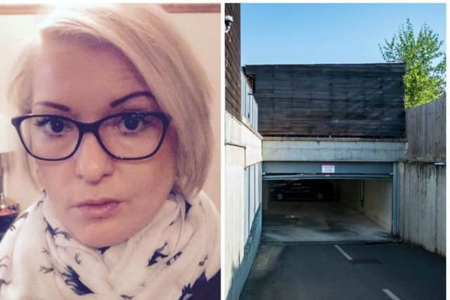 Social worker Heidi Chalkley, 40, was heading on a night out when she grabbed hold of the rising door and was lifted off the ground. Picture: SWNS