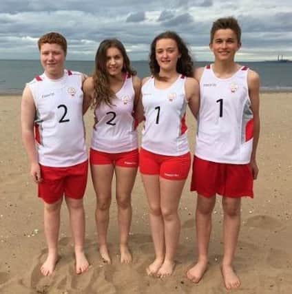 Logan Darling, Amy Rankin, Emma Waldie and Harris Ritchie who represented Edinburgh at beach volleyball at the 2015 International Children's Games in Alkmaar, Holland.