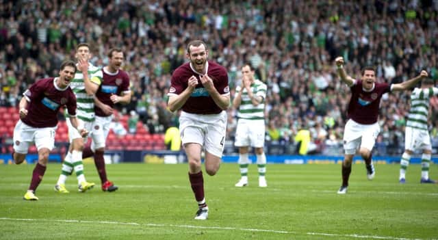 Craig Beattie celebrates his penalty strike in the 2012 Scottish Cup semi-final. Picture: SNS