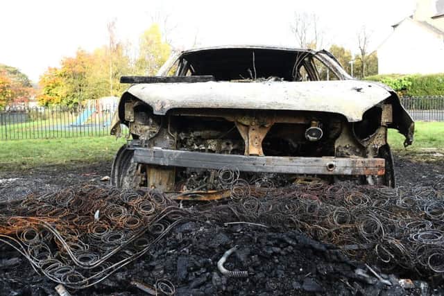 A burned out car damaged in last year's Bonfire Night carnage. Picture: Lisa Ferguson/TSPL