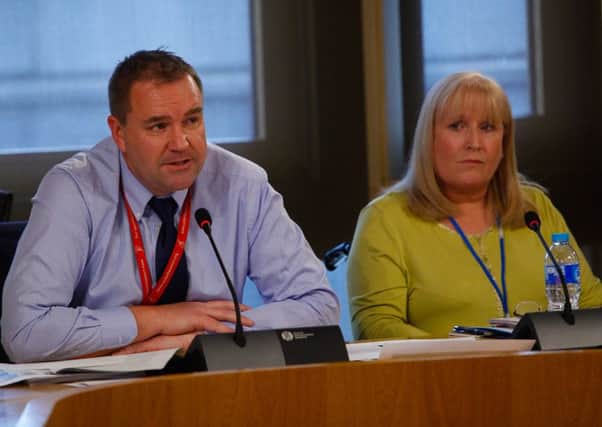 Neil Findlay MSP and Elaine Holmes, who has had a mesh implant, give evidence at the inquiry. Picture: Scott Louden