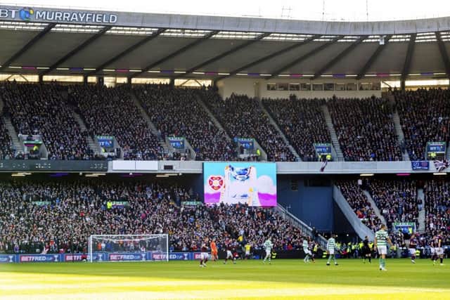 A general view of Hearts fans inside BT Murrayfield. Picture: SNS Group