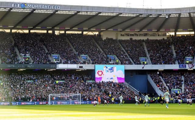 A general view of Hearts fans inside BT Murrayfield. Picture: SNS Group