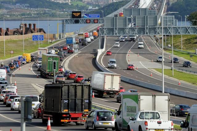 A general view of traffic on the approach to the Queensferry Crossing. Picture: Lisa Ferguson