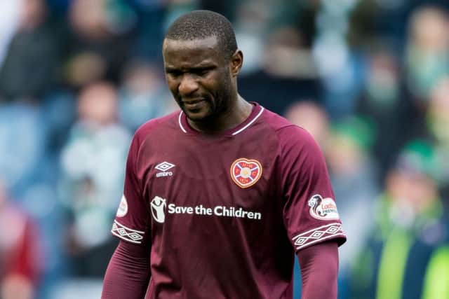 Hearts defender Clevid Dikamona is struggling with a dead leg. Pic: SNS