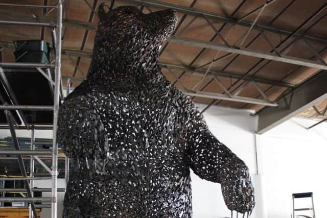 The steel bear sculpture is by Andy Scott, the man behind the Kelpies and other well-loved sculptures.