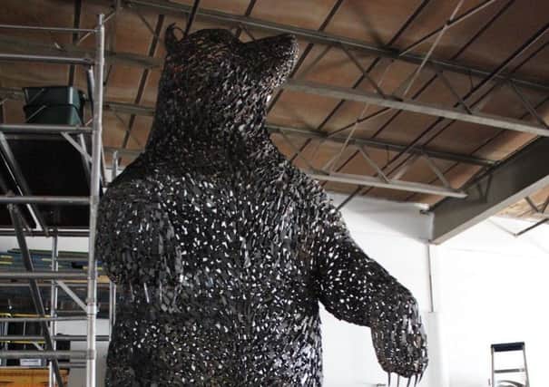 The steel bear sculpture is by Andy Scott, the man behind the Kelpies and other well-loved sculptures.