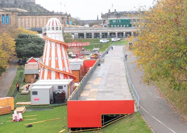 Preparation work for Edinburgh's Christmas attractions in Princes Street Gardens is well under way. Picture: Ian Georgeson