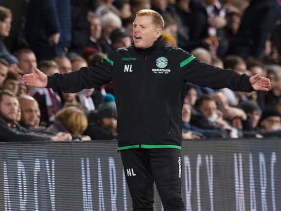 Neil Lennon was hit by a coin at Tynecastle. Pic: SNS