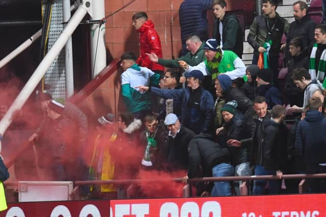 Hibernian fans at the game at Tynecastle.