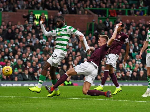 Odsonne Edouard gets away from Jimmy Dunne to score Celtics third.